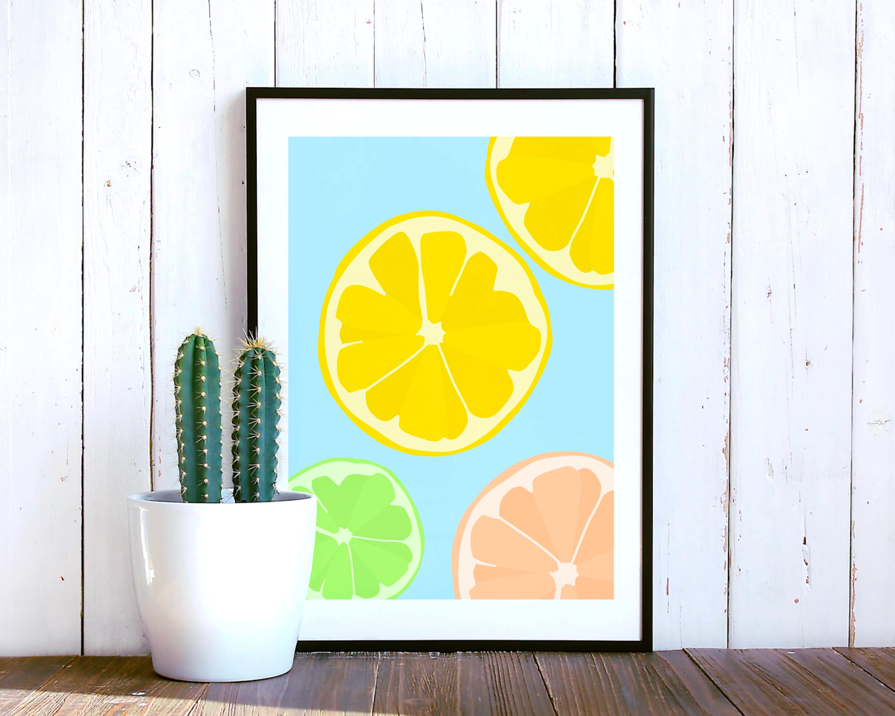 Modern Art Print Citrus Fruits Colorful Wall Art Living | Etsy