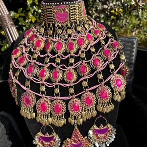 Afghan Vintage Multicolor Glass Stones teeka, Massive teeka With Dangling Bells Afghan Jhumkas - Etsy main image 2
