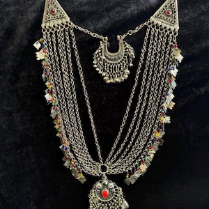 Afghan Multilayers Massive Silver Kuchi Necklace Handmade Bib Necklace With Dangling Tassels Kuchi Necklace Afghani Jewelry Afghan Jewelry