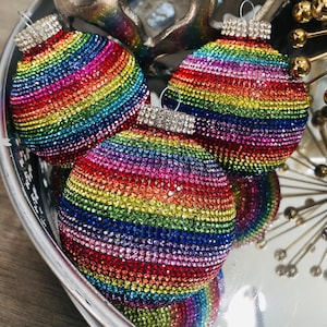 Rainbow Rhinestone Glass Ornament, Perfect Pride Month Gift, Christmas Rhinestone Decor