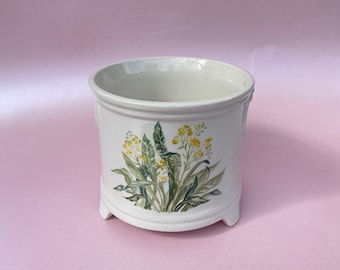 Vintage Indoor Plant Pot | Yellow Floral Design | Indoor Planter