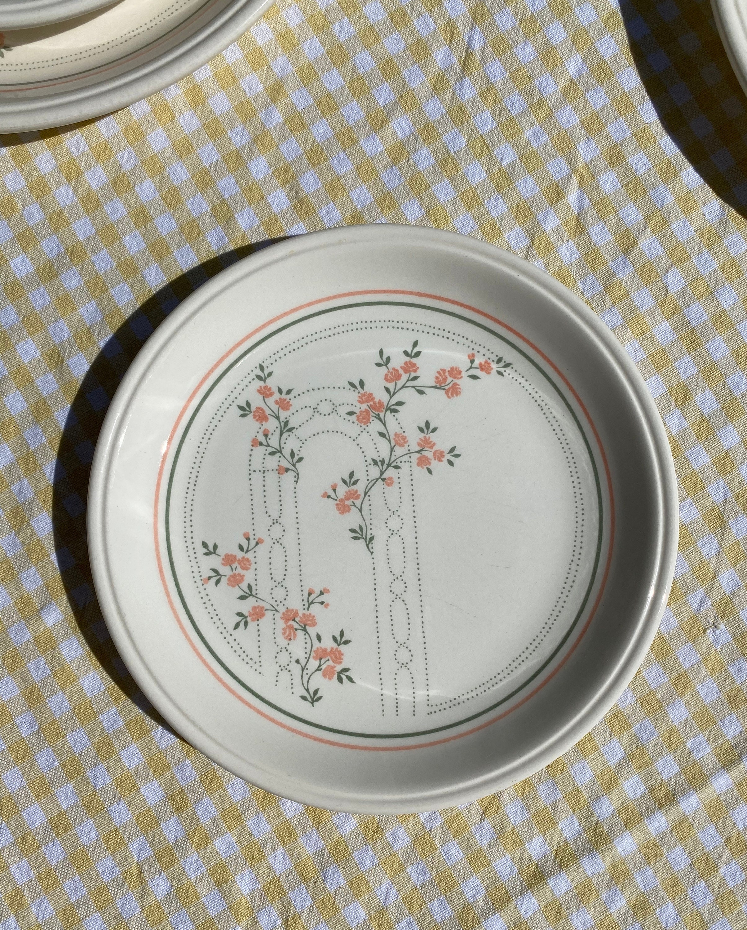 Vintage 1980s Biltons Coloroll England Dinner Set Pink & Green Floral