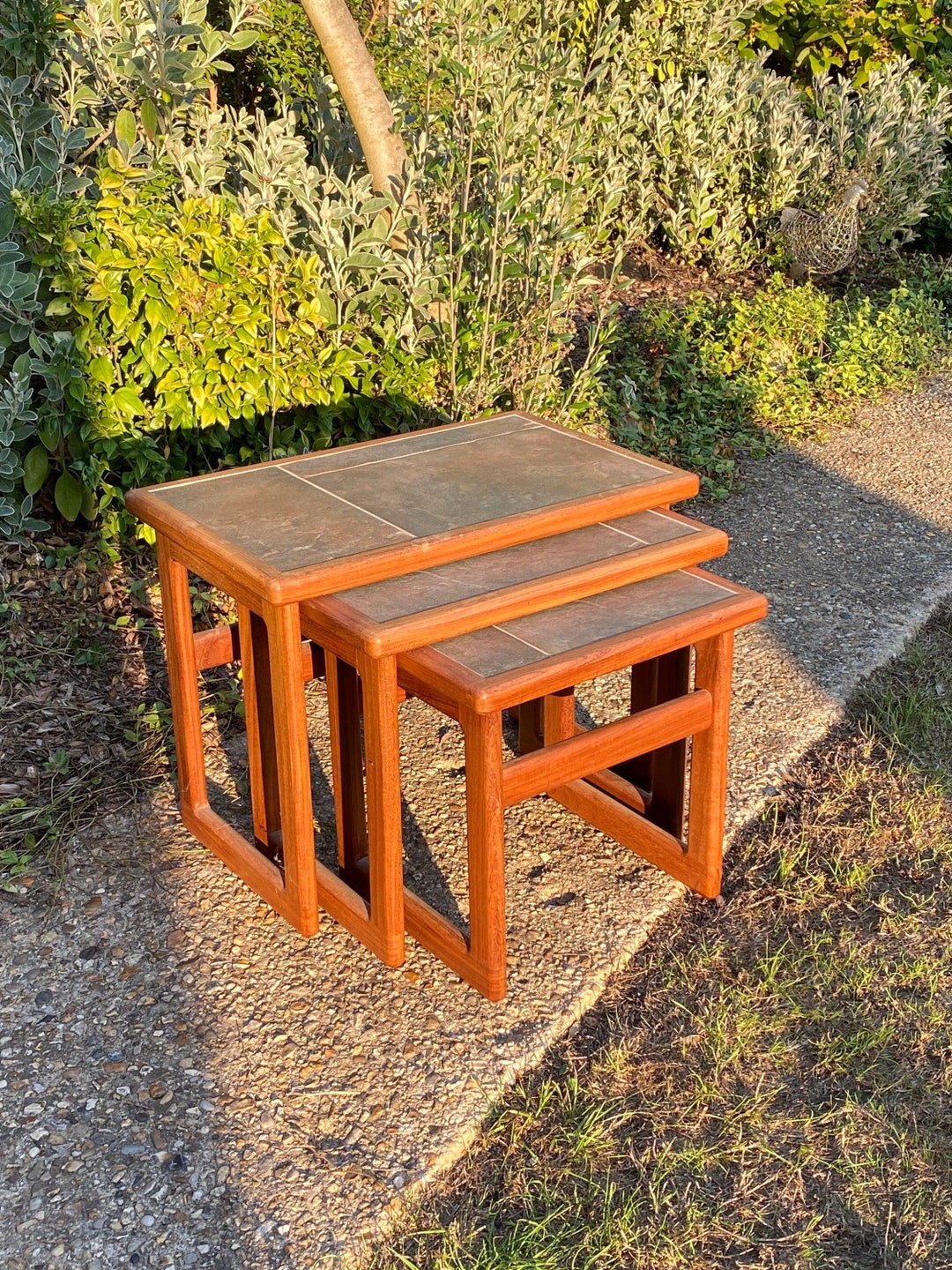 Vintage Mid Century Teak Nest Tables Set of 3 Side Tables Tiled Top 1970s Tables Etsy UK