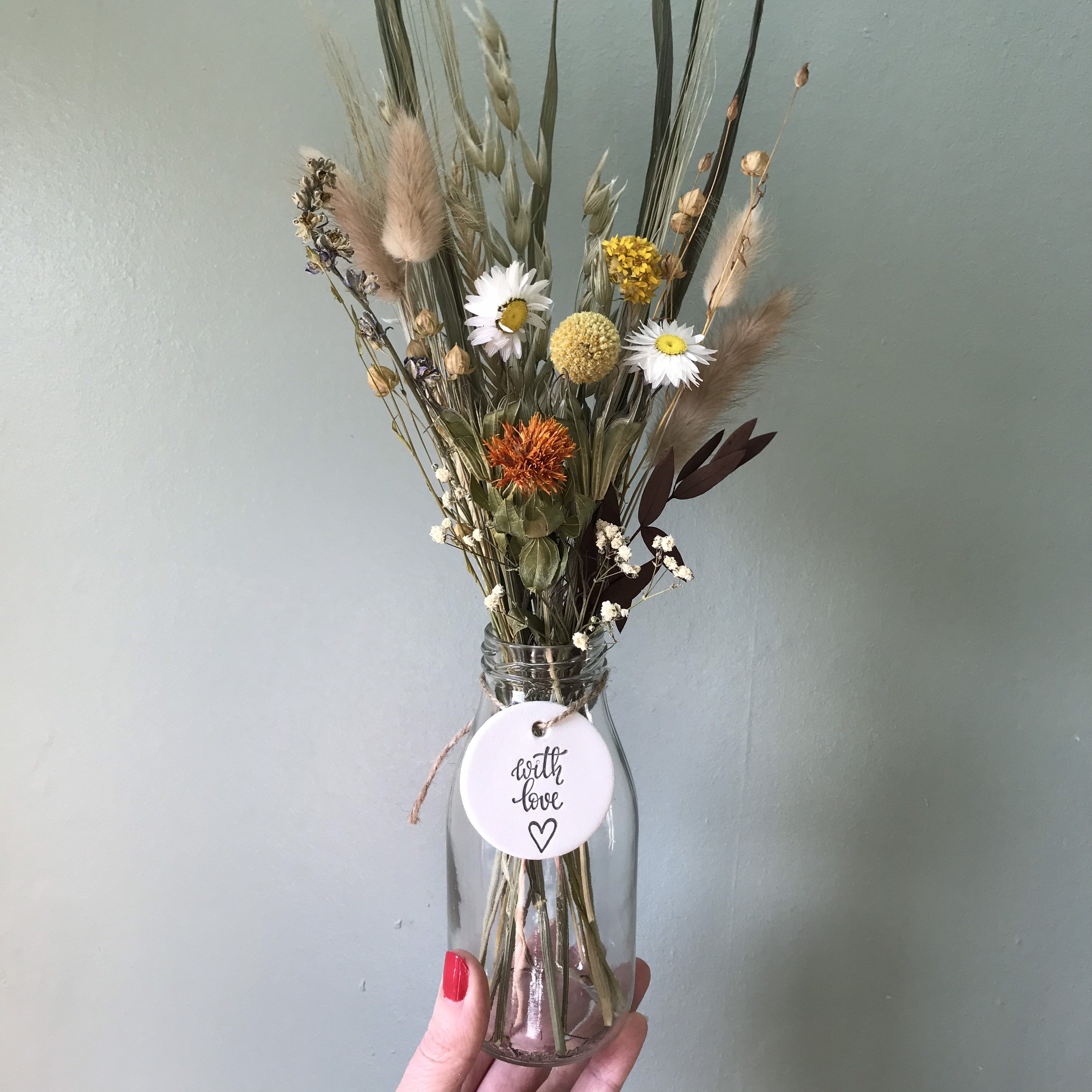 Milk bottle dried flowers// dried flower gift//gift for Etsy