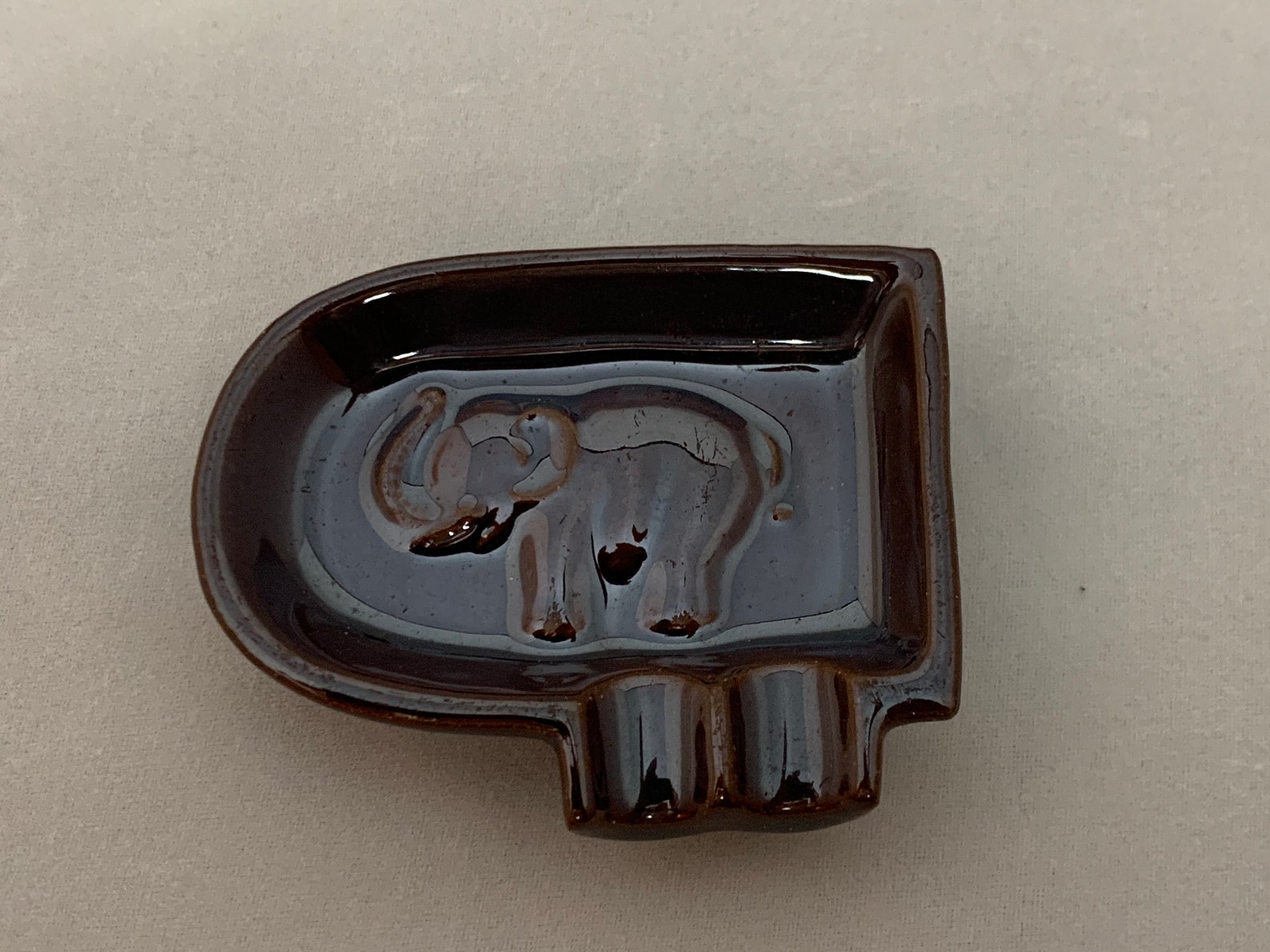 Vintage Occupied Japan Brown Pottery Elephant Ashtray Set Etsy