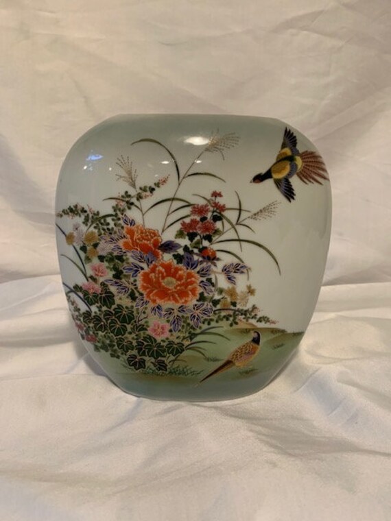 Vintage Toyo Botan Japanese Porcelain Vase Pheasant Flying Etsy