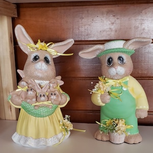 Musical Ceramic Mama and Papa Bunnies