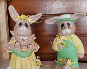 Musical Ceramic Mama and Papa Bunnies