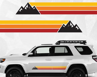 Decals for Toyota 4runner, Mountain with retro stripe, Ivan Stewart TRD inspired racing rocker panel stripe