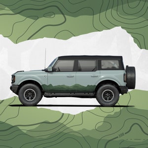 Graphiques pour Ford Bronco - Sticker motif de carte topographique de chaîne de montagnes - Kit d'emballage à bandes latérales - lot de 2