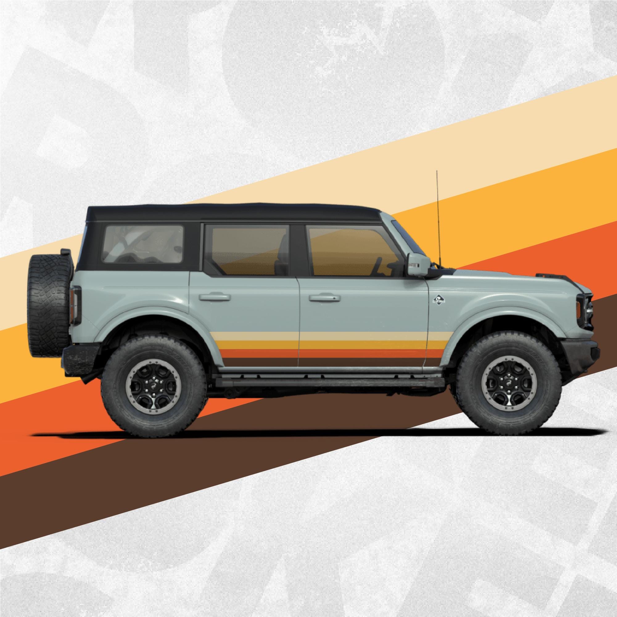 Decals for Ford Bronco - Sunset Retro Graphics Sticker - Side Stripe Wrap Kit of 2
