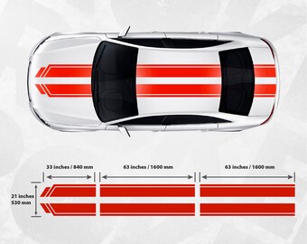 Racing stripe hood full body decal kit - Universal fit - 21 inches wide
