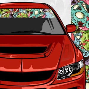 Bannersticker voorruit voorruit zombie - Gedrukte vinyl autosticker zombie cartoon, universele pasvorm