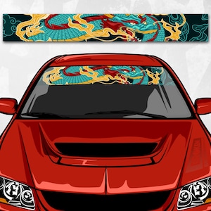 Decalque de banner de para-brisa de dragão japonês - Adesivo de carro de vinil JDM impresso, ajuste universal