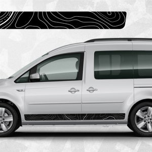 Adesivi laterali a strisce topografiche VW Caddy adatti per furgoni Volkswagen Caddy - set da 3