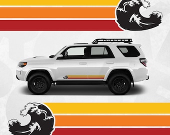 Retro Wave Rocker Panel Decal – Great Wave Car Side Stripe Sticker – Universal Fit SUV Truck Van Graphic