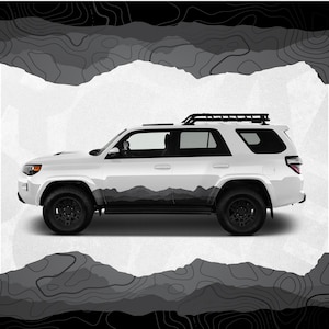 Toyota 4Runner-stickers - berglandschap topografisch kaartpatroon in zwart schema - wikkelset zijstrepen van 2