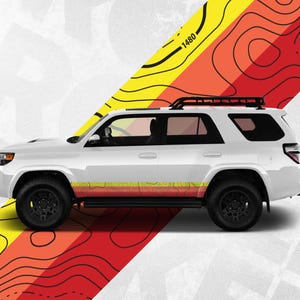 Vintage sticker met zijstreep topografische kaart - compatibel met Toyota 4Runner 5e generatie - verpakkingsset van 2