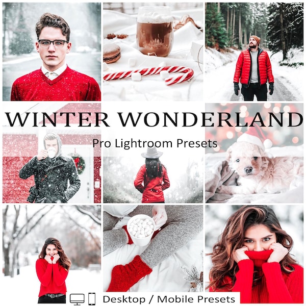 10 Winter Wonderland Mobile Desktop Presets Filters Lightroom Instagram Blogger Cozy Snow Christmas Red Mood Light Xmas New Year Holiday