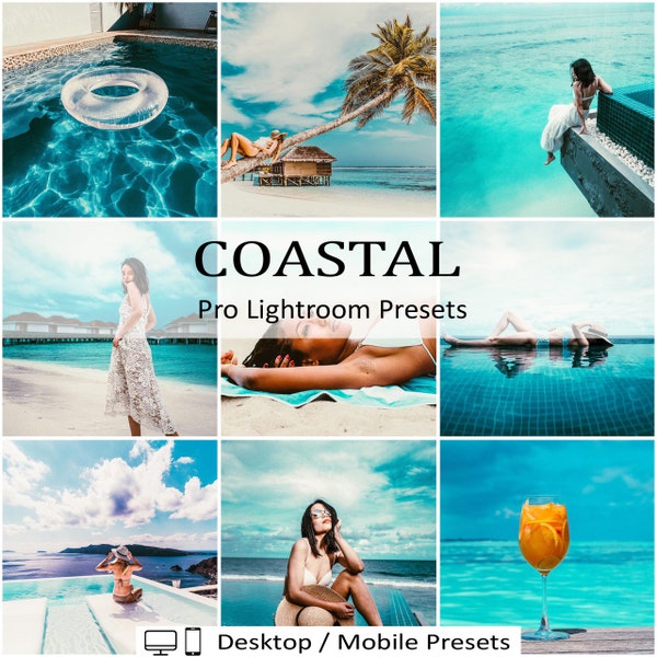 10 Coastal Mobile Lightroom Presets Bundle 10 Filters Desktop Deep Blue Water Sky Filter Tanned Skin Selfie Blogger Lifestyle Filters