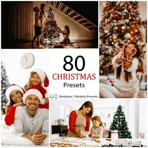 80 Christmas Mobile Desktop Presets Lightroom Instagram Blogger Cozy Snow Red Mood Lights Xmas Eve Family New Year Holiday Winter Filters