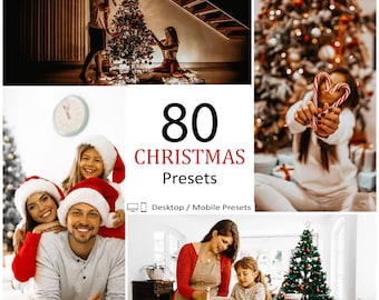 80 Christmas Mobile Desktop Presets Lightroom Instagram Blogger Cozy Snow Red Mood Lights Xmas Eve Family New Year Holiday Winter Filters