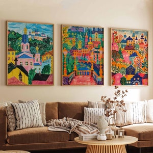 Set of 3 Kyiv Ukraine Travel Posters, Kyiv Wall Art Prints, St. Sophia&#39;s Cathedral Decor, Ukraine City Travel Print
