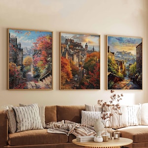 Set of 3 Edinburgh Posters, Scotland Prints, Edinburgh Castle Wall Art, Old Town Decor, Scottish Travel Poster, Edinburgh Cityscape Print
