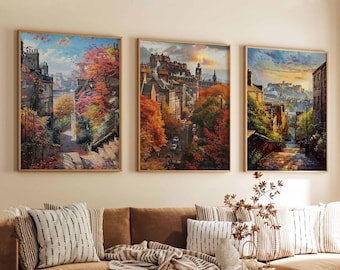 3er-Set Edinburgh Poster, Schottlanddruck, Edinburgh Castle Wandkunst, Old Town Decor, Scottish Reiseplakat, Edinburgh Stadtbilddruck