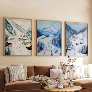 Chamonix Ski Poster Set, Chamonix Creek Print, France Poster, France Print, Chamonix Ski Resort Wall Art, Sports Gift, Retro Ski Print