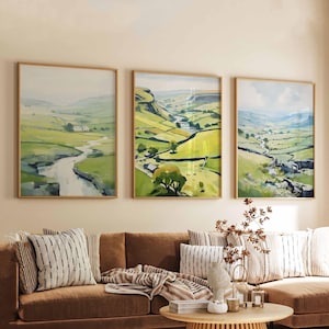 Set of 3 Yorkshire Dales Poster, England Travel Print, Yorkshire Wall Art, National Park Decor, Scenic Countryside Gift, Travel Poster Set