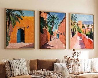 Set van 3 Marrakech-posters, Marokko kunstprints, soeks van Marrakech, Marokkaanse reisprint, Boho Wall Art cadeau,