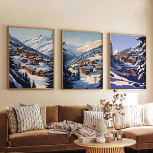 Avoriaz Ski Poster Set, Avoriaz Print, France Poster, Swiss Alps Print, Ski Resort Wall Art, Mountain Decor, Winter Sports Gift