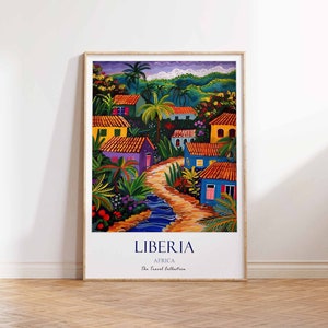 Plakat Liberia, Plakat Rainforest, Plakat Afryka, Druk Afrykański, Dekoracja Ścienna Liberia, Druk Artystyczny Liberia, Druk Kulturalny, Sztuka Podróży Liberia