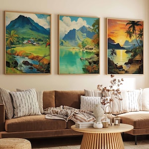 Set of 3 Philippines Poster Set, Vintage Filipino Floral Prints, Indigenous art, Folk Art Poster, Tropical Wall Art, Sea Art, A1/A2/A3/A4