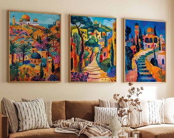 Set van 3 Palestina-posters, Palestina-reisafdrukken, Palestijnse kunst, islamitische kunst, islamitische kunst, cadeau moslim, botanisch decor, Arabische reisafdruk