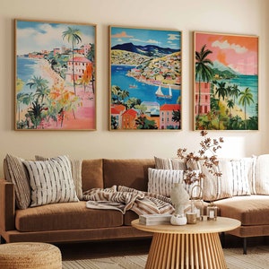 Set of 3 Guadeloupe Travel Posters, Floral Prints, Tropical Prints, Caribbean Wall Art, Caribbean Decor, Set of 3 Floral Prints