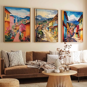 Set of 3 Colombia Poster Set, Vintage Colombian Floral Prints, Indigenous art, Folk Art Poster, Bogota Wall Art, Latin Poster, A1/A2/A3/A4