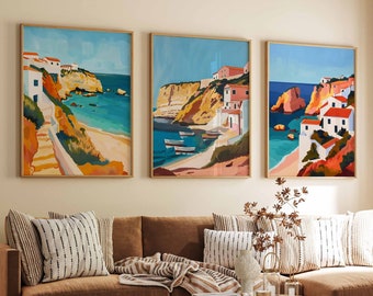 Zestaw 3 plakatów z Algarve, wydruki z podróży do Algarve, sztuka Algarve, dekoracje tropikalne, wydruki nadmorskie, plakaty plażowe, wydruki z podróży do Portugalii