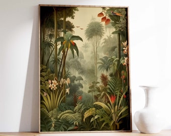 Vintage Botanical Print, Tropical Floral Poster, Henri Rousseau Floral Art, Floral Decor, Vintage Wall Art, Jungle Art, Jungle Aesthetic