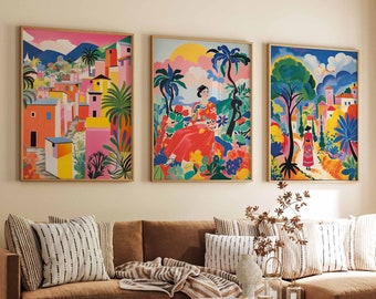 Set of 3 Culiacán Posters, Vintage Mexico Floral Prints, Indigenous art, Folk Art Poster, Latin America Wall Decor, Latina Art Poster