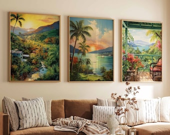 Set of 3 Jamaica Travel Posters, Jamaican Floral Prints, Tropical Prints, Caribbean Wall Art, Caribbean Decor, Set of 3 Floral Prints