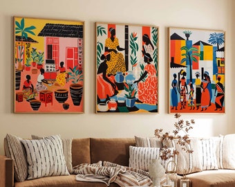 Set of 3 Kumasi Posters, Ghana Travel Prints, Ghanaian Travel Art, Floral Wall Art, Black Art Poster, African Art