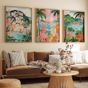 Set of 3 Martinique Travel Posters, Tropical Floral Prints, Tropical Prints, Caribbean Wall Art, Caribbean Decor, Set of 3 Floral Prints