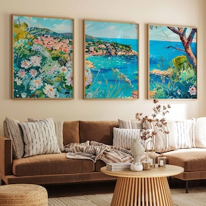 Conjunto de 3 impresiones de viajes de la Costa Brava, carteles de viajes de la Costa Brava, conjunto de 3 impresiones de viajes de España, arte de la pared de España, regalo de viaje español, arte de playa