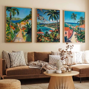 3er Set Bridgetown Reisedrucke, Barbados Poster, Barbados Drucke, Karibik Wandkunst, Tropische Kunst, Botanisches Dekor, Lateinische Poster