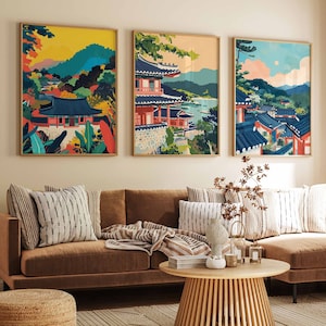 Conjunto de 3 carteles coreanos, impresión callejera coreana vintage, impresión asiática, regalo coreano, impresión de viaje, decoración de Corea del Sur, arte cultural coreano