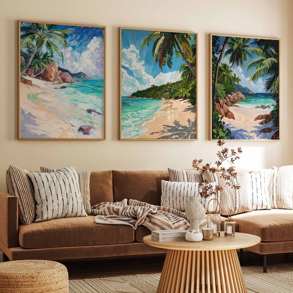 Set of 3 Anse Lazio Travel Prints, Anse Lazio Beach Travel Posters, Seychelles Travel Prints, Seaside Travel Art, Beach Posters