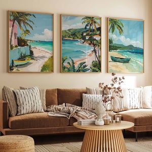 Set of 3 Caribbean Posters, Caribbean Travel Posters, Caribbean Art, Tropical Decor, Beach Poster, Floral Art, North American Travel Print