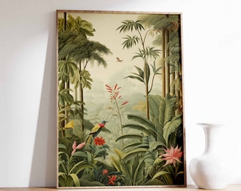 Vintage Botanical Print, Tropical Floral Poster, Henri Rousseau Floral Art, Floral Decor, Vintage Wall Art, Jungle Art, Jungle Aesthetic